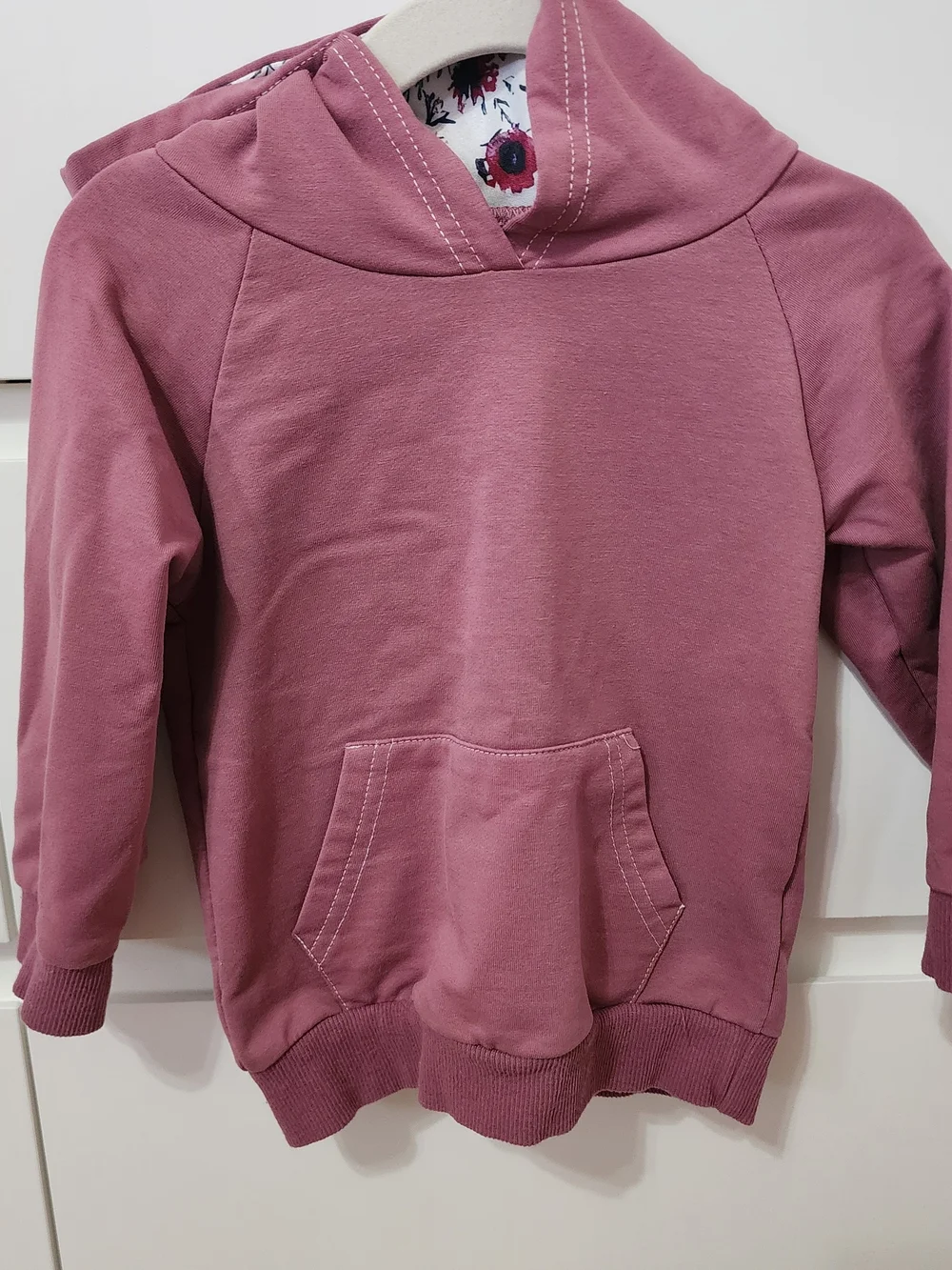 Baby Floral Print Hoodie Set in Dusty Rose With Bow.